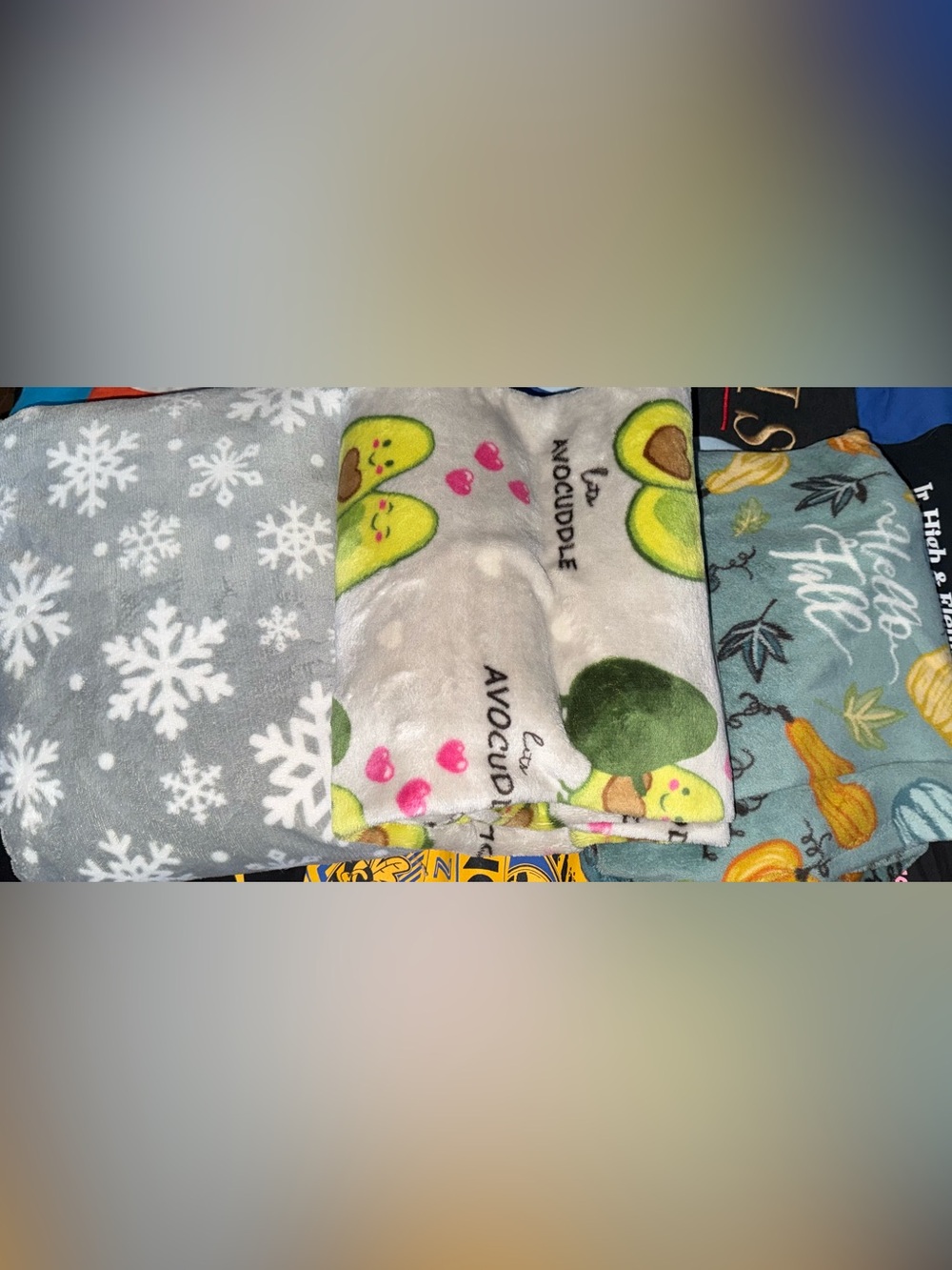 Three Cozy Blankets- Snowflakes, Let’s Avocuddle, Hello Fall